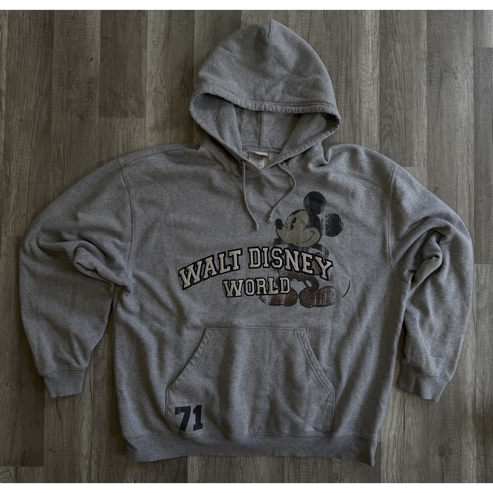 Walt Disney World Men's Large Gray Mickey Mouse Long Sleeve Pullover Hoodie